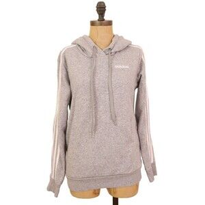 Adidas Essential 3 Stripe Hoodie Sweatshirt Top Size S Fleece Gray EUC B6